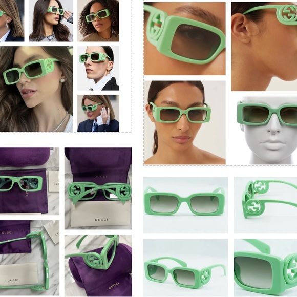 GUCCI RECTANGLE FRAME WITH BOLD GG ON 2025 FALL FASHION FAV PICKLE GREEN FRAMES - Picture 12 of 16